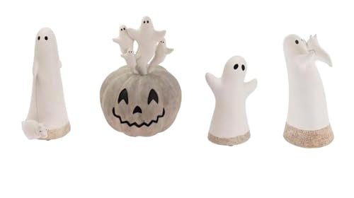 Halloween Figurine Set - Ghost & Jack-O-Lantern Tabletop Decorations 7x10 Inches - Fall Autumn Home Decor with Variation Ghosts & Jack-O-Lantern