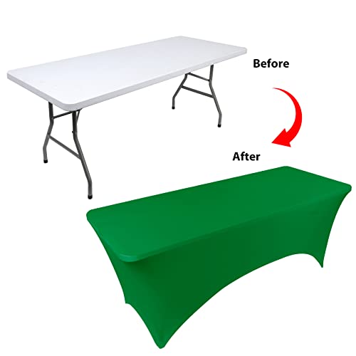 6ft Stretch Spandex Fitted Table Cover for Rectangular Tables - Emerald Green 72x30 Inches - 6 Pack