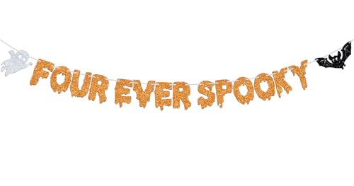 Halloween 4th Birthday Banner - Spooky Hello Boo Bat Party Decorations
