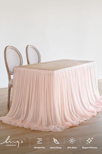 Peachy Blush 9FT Chiffon Table Skirt for Wedding and Events