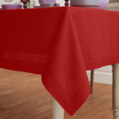 Red Linen Tablecloth 60x120 Inches - Handmade European Flax for Dining