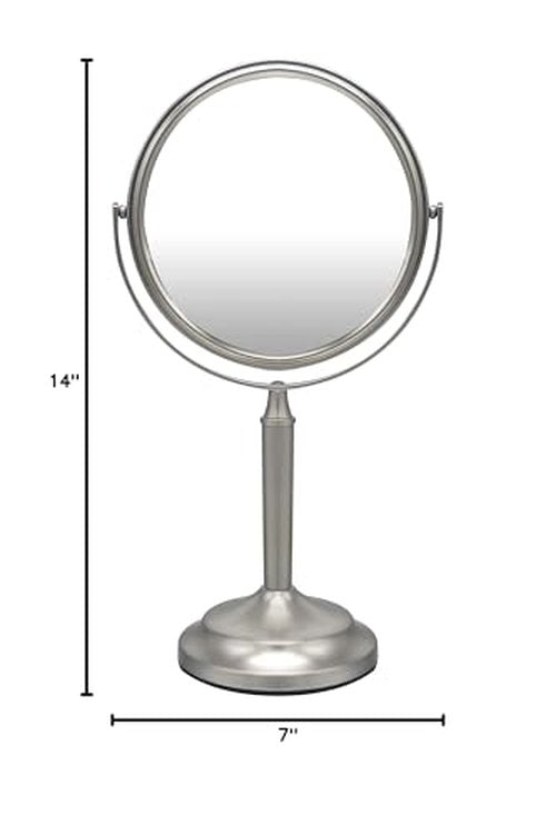 Indecor Home Stainless Steel Tabletop Makeup Vanity Mirror 1X and 3X Magnification Round Swivel Mirror for Desk, Bedroom, Bathroom Brushed Nickel
