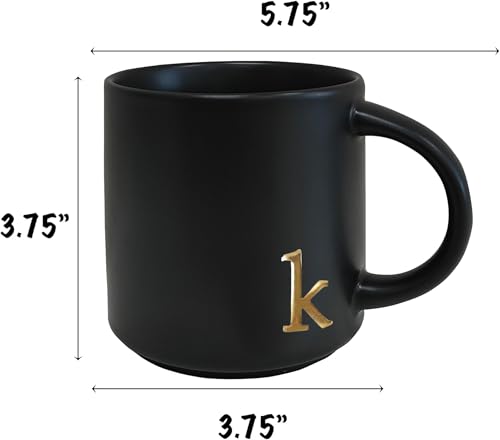 Black Ceramic Coffee Mug 15oz with Gold Monogram - Halloween Gift - Variation K