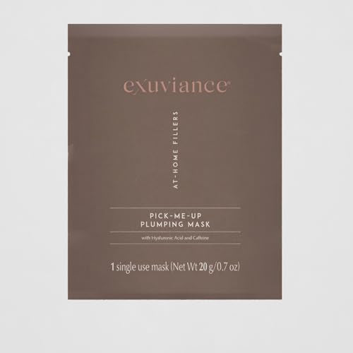 EXUVIANCE Pick-Me-Up Plumping Mask with Pure Hyaluronic Acid and Caffeine for Instant Plumping Hydration - Reveal Smooth, Supple and Luminous Skin, For All Skin Types - Single Use Sheet Mask, 0.7 oz
