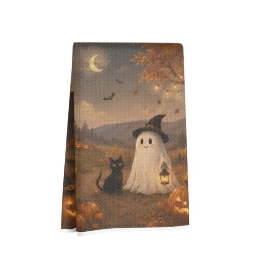Ghost Cat Halloween Kitchen Towels - Pumpkin Hand Towels - Multi 1670