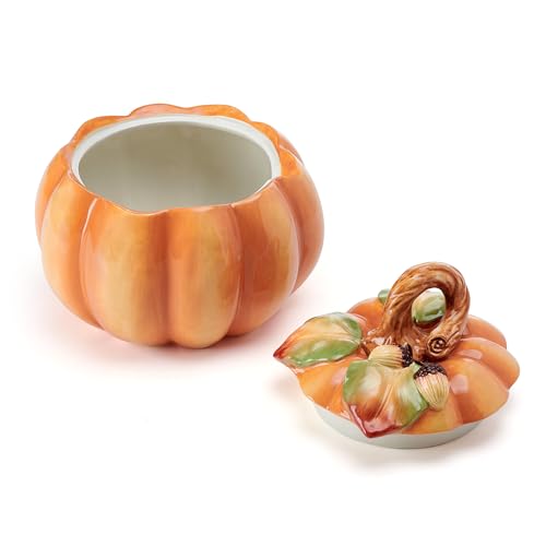 Fitz & Floyd Fall Harvest Pumpkin Cookie Jar Ceramic Figurine - 8 Inch