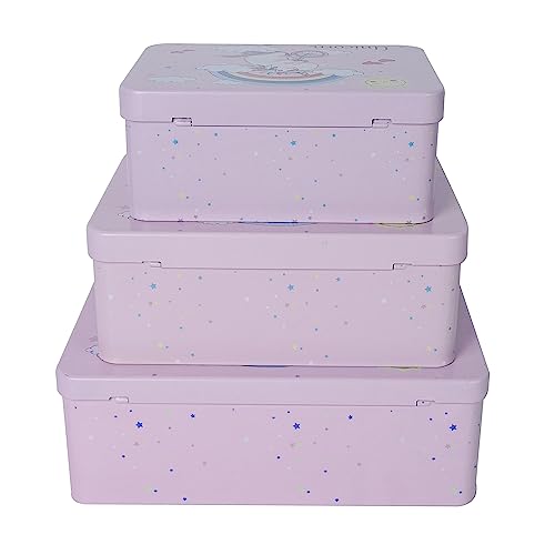 3-Piece Unicorn Pattern Metal Storage Box Set Pink Locking Organizer
