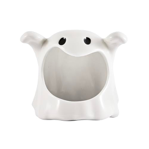 White Ghost Ceramic Candy Bowl Holder with Large Opening for Halloween Decoration & Trick or Treat