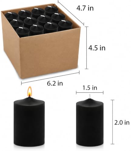 Black Votive Candles 24 Pack - 12 Hour Unscented Tea Lights for Weddings Parties Halloween