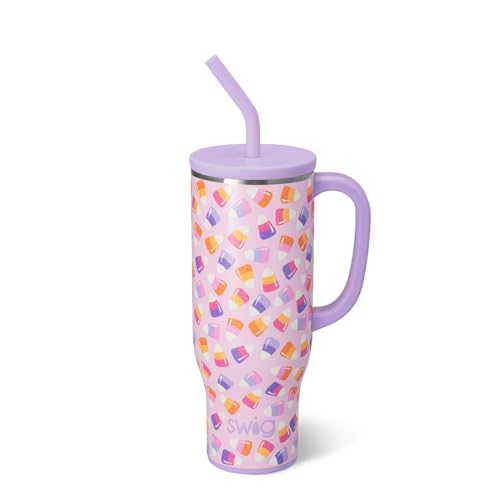 30oz Insulated Travel Mug with Handle & Straw - Candy Corn Print