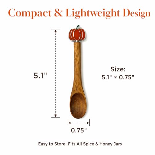 Pumpkin Halloween Wooden Coffee Spoons - Acacia Set of 4, 5.1 Inch Mini Teaspoons
