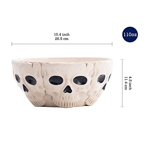 Halloween Skull Ceramic Candy Bowl - 10.4 Inch White Treat Container for Chocolates & Cookies