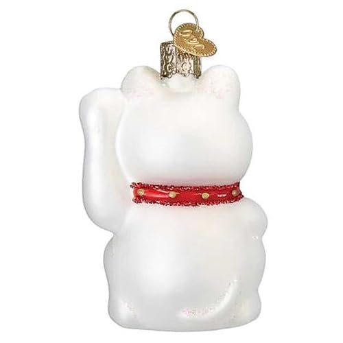 Lucky Cat Glass Ornament - Handcrafted Maneki Neko Christmas Tree Decoration