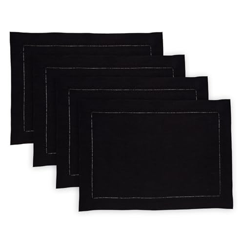 Black Linen Placemats Set of 4 - 14x19 Inches, Medium Weight, Handcrafted