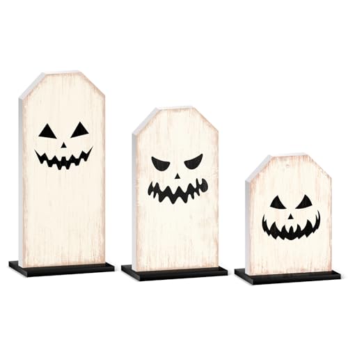Britimes Ghost Tray Decor Sign 3 Pack White Halloween Wooden Centerpieces