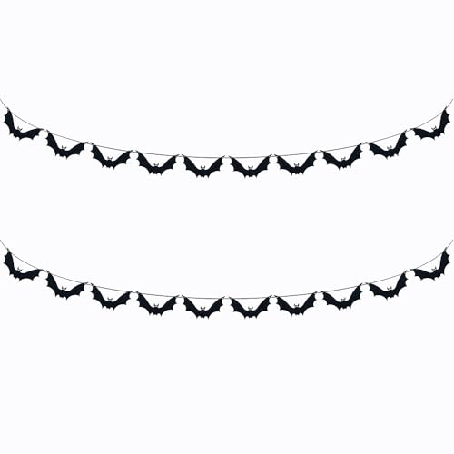 Halloween Bat Garland Felt Banner - Haunted House Decor, Reusable Black Bat Streamer