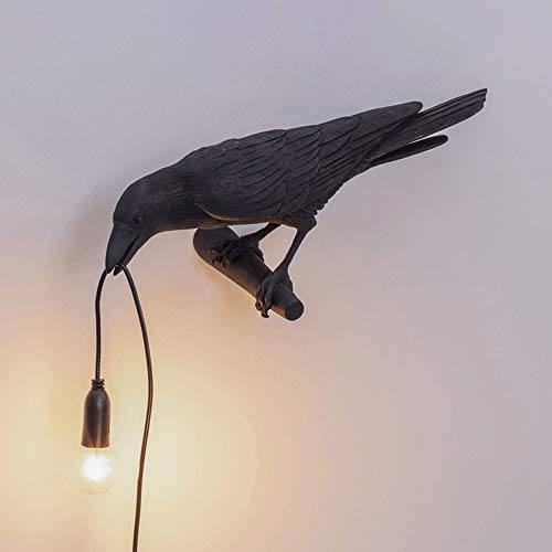 NorDiem Bird Wall Sconce Lamp - Black Resin Desk & Wall Light with E12 Bulb - Right Variant