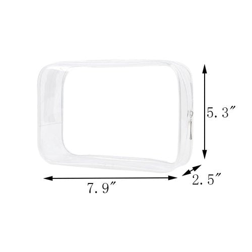 Clear Travel Bags 3 Pack 7.9"x2.5"x5.3" Multipurpose Transparent TSA Cosmetic Bag Clear Pouch For Toiletry, Makeup, Traveling - Single Zipper