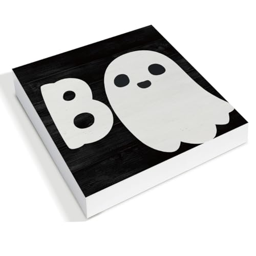 Halloween Ghost Wooden Sign Decor - Spooky Holiday Wall or Table Sign