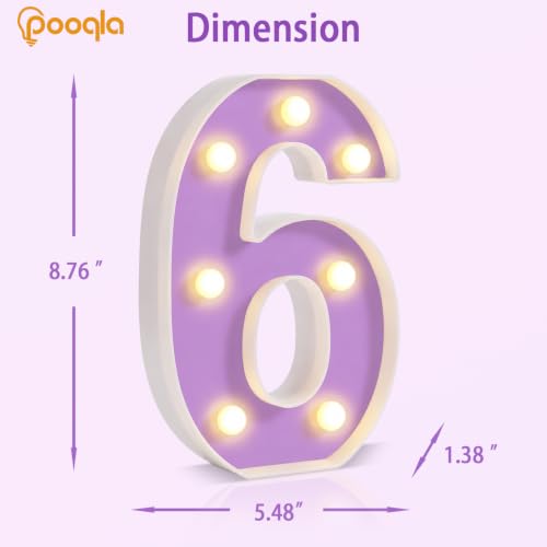 Purple Light Up Number 6 for Birthday Party Decorations - Girl Celebration