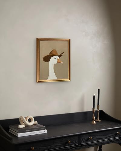 Western Cowboy Goose Wall Art - Framed Canvas Decor 12x16in - Gold Frame - Whimsical Nursery & Farmhouse Wall Decor - Variation of THIS listing