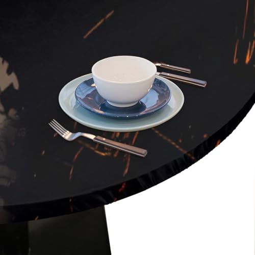 Halloween Moon Night Bats Tree Round Fitted Waterproof Tablecloth - 56 Inch, Elastic Edge