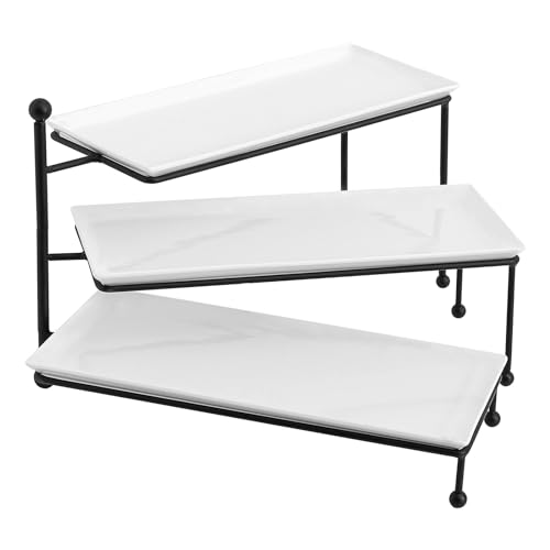 Kanwone 3-Tier White Porcelain Serving Stand - Style1, 14.5 x 6 Inches