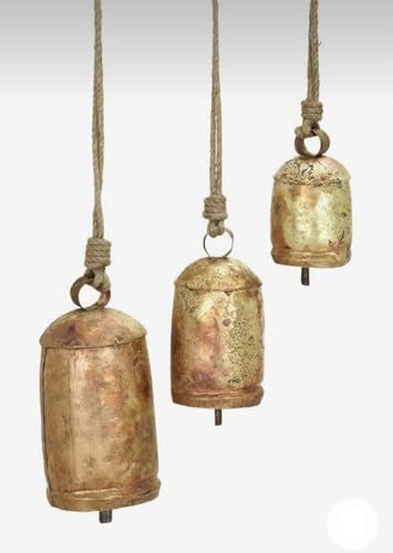 Rustic Brass Decorative Cow Bells Set of 3 - Christmas & Holiday Decor