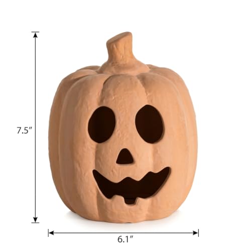 Small Terracotta Pumpkin Halloween Decor - 7.5 Inch Jack O Lantern, Handcrafted Fall Table Accent - Variation of THIS listing