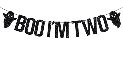 Two Boo I'm Two Banner Halloween Birthday Decorations - Black Glitter