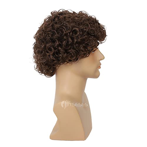 Brown Curly Short Afro Wig for Men - Cosplay Halloween Costume Daily Hair
