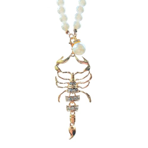 Golden Bling Scorpion Rear View Mirror Charm with Pearl Chain – Car Decoration