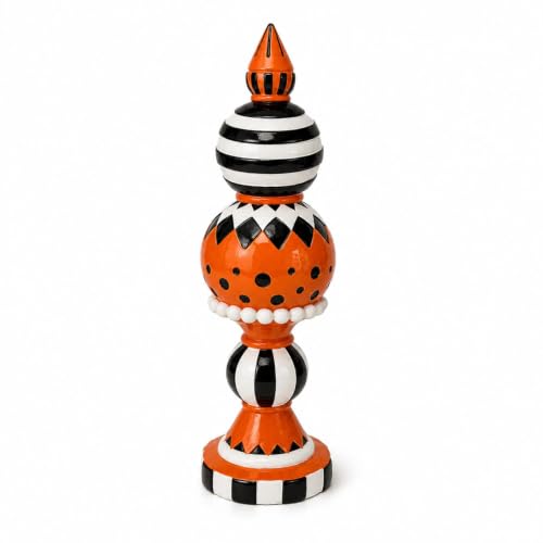 15-Inch Orange Black and White Checkered Halloween Table Decor - Pumpkin Accent, Farmhouse Style