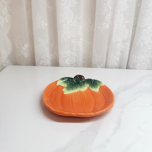Halloween Pumpkin and Ghost Ceramic Mug Set - 6oz Hand-Painted Coffee Tea Cup with Saucer & Bat Spoon
