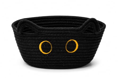 Black Cat Cotton Rope Storage Basket - Small, Cute, Foldable Organizer