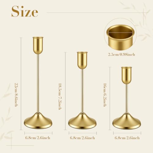 48 Pack Gold Metal Taper Candle Holders Set Vintage Style with Stable Bases - 3 Heights