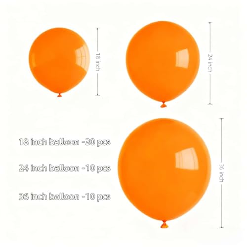 Giant Orange Latex Balloon Kit - 50 Pcs Pool-Safe Party Decorations for Halloween & Events - Includes 18