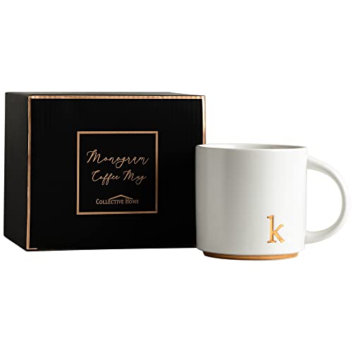 Ceramic Coffee Mug with Gold Monogram - 15 oz Gift Box - Gold K Variation