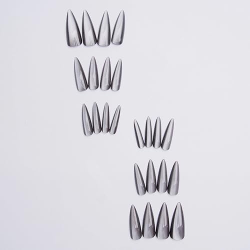 MISUD Long Stiletto Press On Nails - Goth Black Cat Eye Design, 24 pcs (Variation 10501Black)