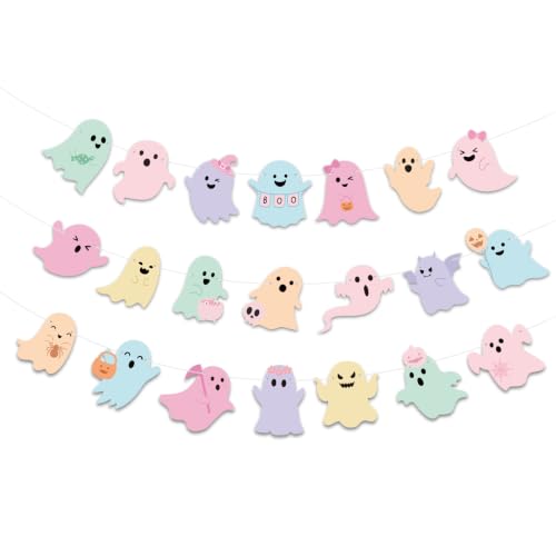 Pastel Ghost Halloween Banner Set - 3PCS Spooky Boo Decorations