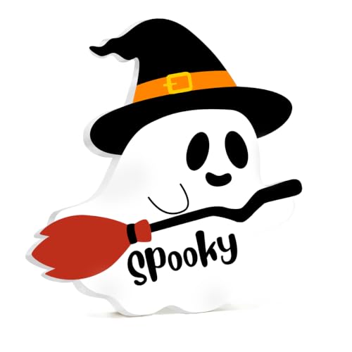 Spooky Halloween Decor Sign - Acrylic Ghost 4x4 Inch - Funny Holiday Accent