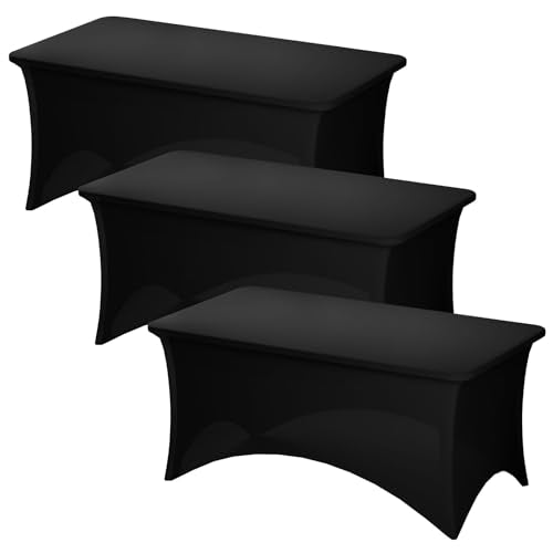 Black Fitted Spandex Table Cover for 4ft Tables - Pack of 3 - Rectangular