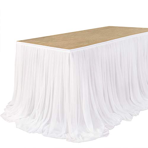 14FT Off-White Table Skirt for Wedding - Chiffon Desk Skirt with Velcro