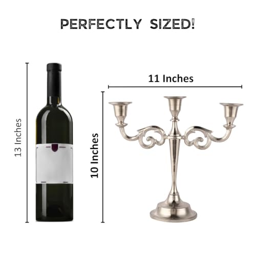 Silver 3-Arm Candelabra Taper Candle Holder - Elegant Indoor Centerpiece