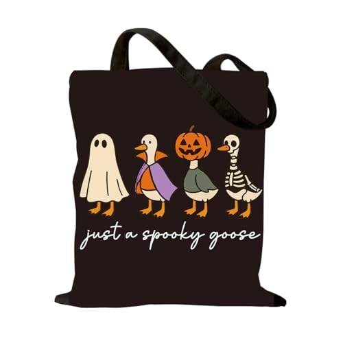Just a Spooky Goose Halloween Canvas Tote Bag for Women - Black
