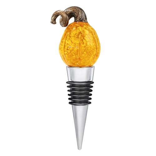 4-Inch Hand Blown Glass Pumpkin Wine Stopper - Reusable & Eco-Friendly - Pumpkin Variation