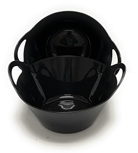 Large Plastic Bowls with Handles - 4.5L Black Party Snack Bowls 2 Pack