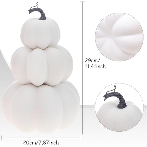 Artificial White Pumpkin Tower Decoration - Fall Autumn Halloween Decor - Variation C