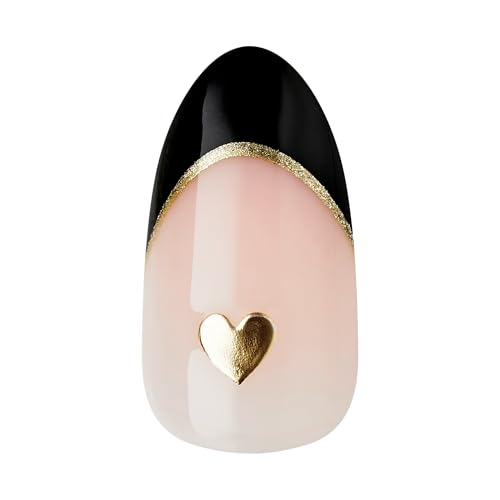 Press On Gel Nails No Glue Medium Length Almond Shape 30 Count - Black Design