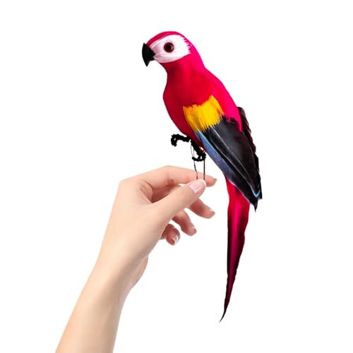 Artificial Parrot Shoulder Bird - Foam Feather Lifelike Hanging Decor - Red 25cm